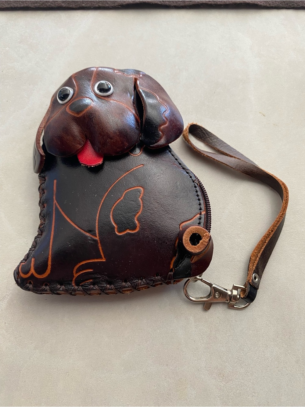 Cute Brown Leather Dog Wristlet Coin Purse